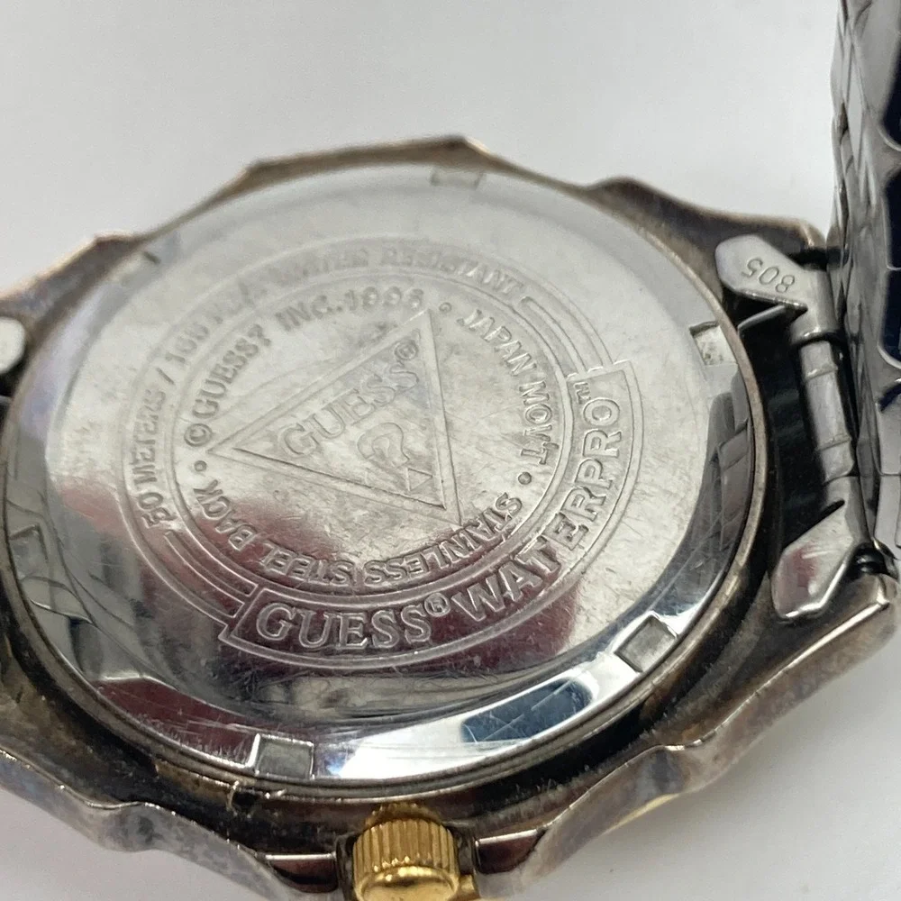 Guess Waterpro Men's Watch Sun Moon 39mm Gold Silver Tone Day Date New Battery